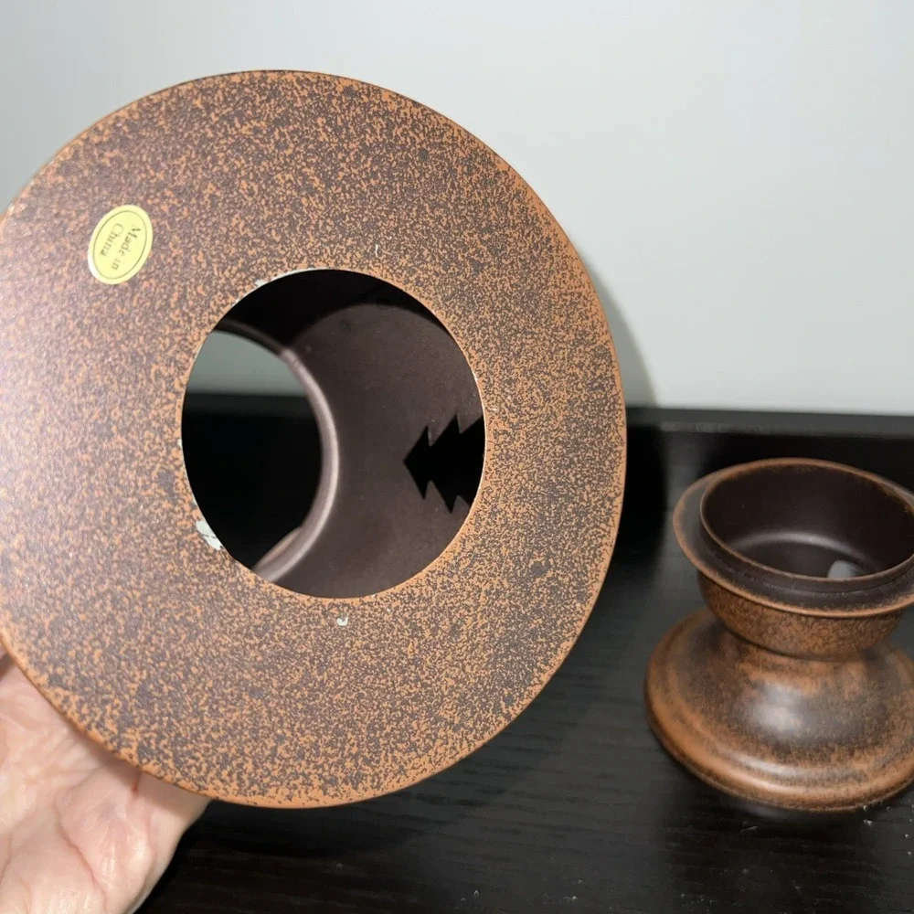 Small Lamplike Candle Holder Antique Copper Like Metal Snowflake Pattern